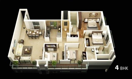 Floor plan of 4 BHK 1162 Sq. Ft. Apartment in KK Crescent Point, Palghar