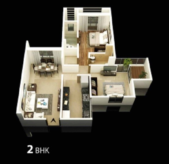 Floor plan of 2 BHK 692 Sq. Ft. Apartment in KK Padhye Complex, Palghar