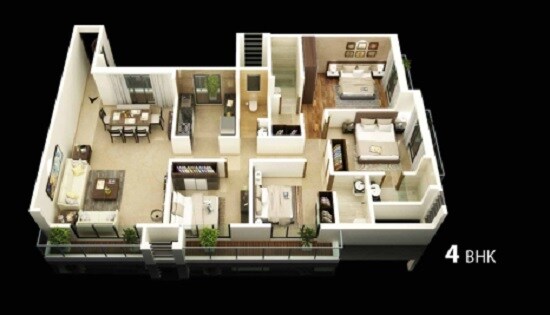 Floor plan of 4 BHK 1161 Sq. Ft. Apartment in KK Padhye Complex, Palghar