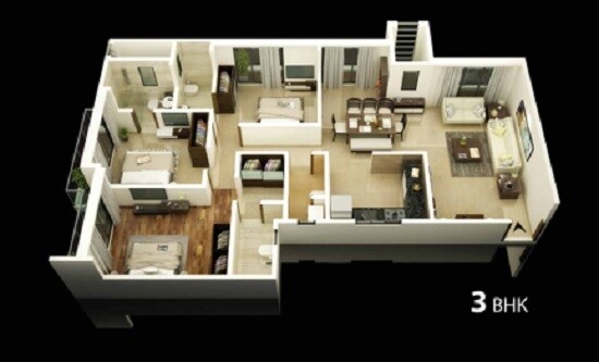 Floor plan of 3 BHK 648 Sq. Ft. Apartment in KK Padhye Complex Phase II, Palghar
