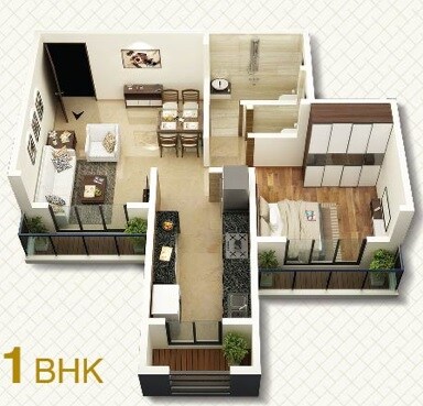 Floor plan of 1 BHK 400 Sq. Ft. Apartment in KK Park, Palghar