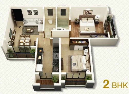 Floor plan of 2 BHK 507 Sq. Ft. Apartment in KK Park, Palghar