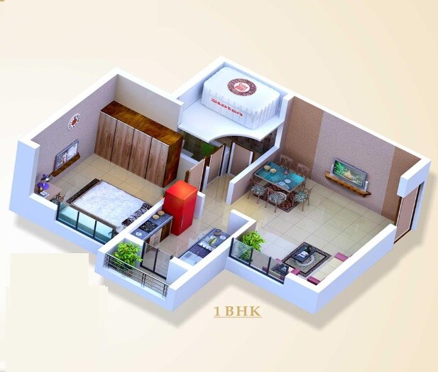 Floor plan of 1 BHK 376 Sq. Ft. Apartment in KK Supreme Point, Palghar