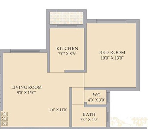 Floor plan of 1 BHK 452 Sq. Ft. Apartment in KK Supreme Point, Palghar