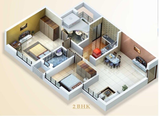 Floor plan of 2 BHK 540 Sq. Ft. Apartment in KK Supreme Point, Palghar