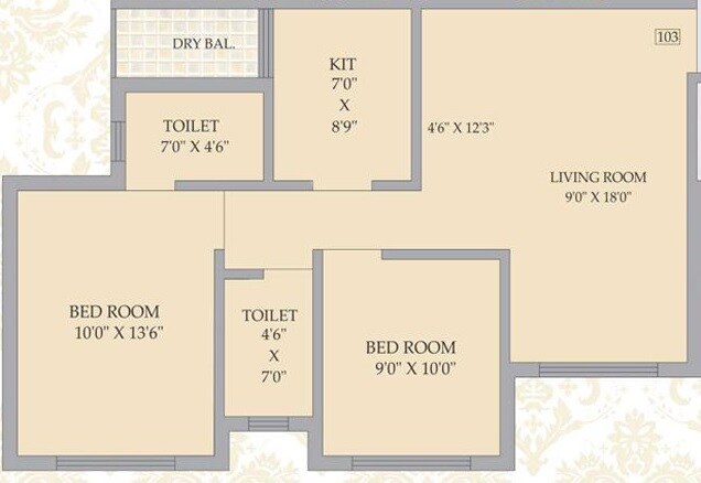 Floor plan of 2 BHK 626 Sq. Ft. Apartment in KK Supreme Point, Palghar