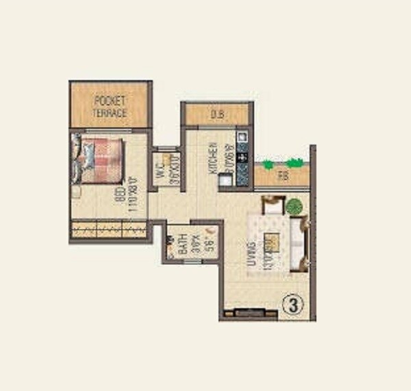 Floor plan of 1 BHK 243 Sq. Ft. Apartment in KM Narmada Mohan, Palghar