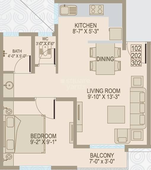 Floor plan of 1 BHK 357 Sq. Ft. Apartment in Kotak Golden Eye, Palghar