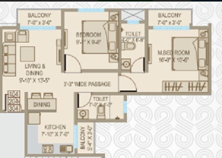 Floor plan of 2 BHK 526 Sq. Ft. Apartment in Kotak Golden Eye, Palghar