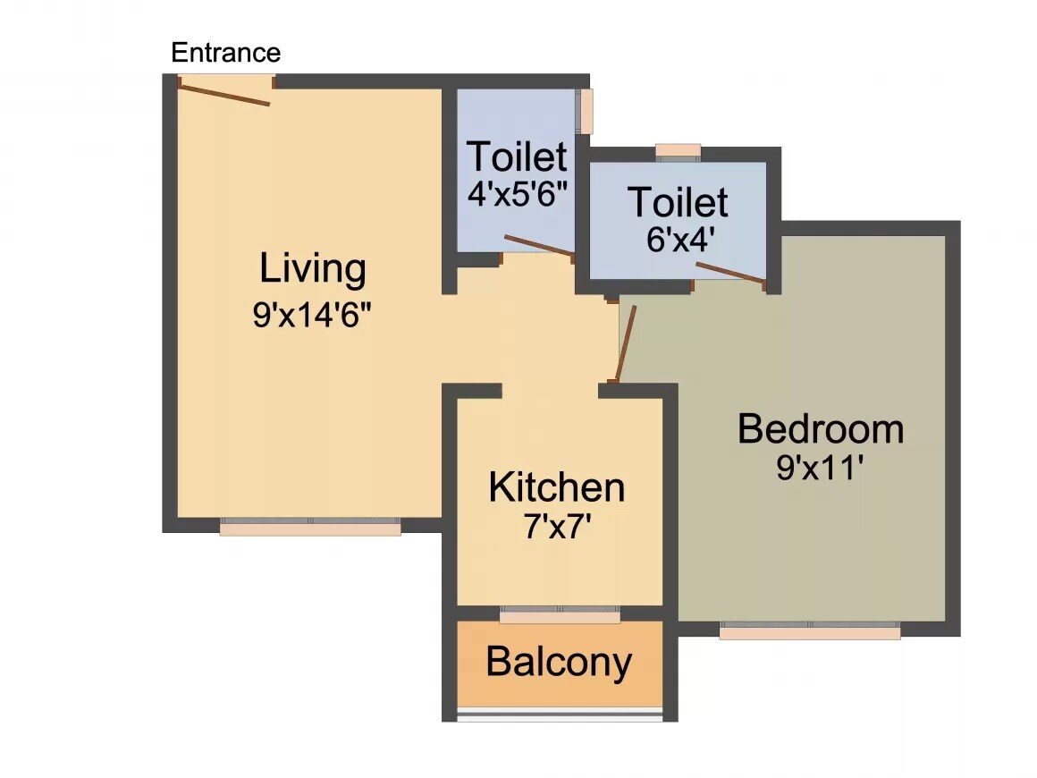 Floor plan of 1 BHK 359 Sq. Ft. Apartment in Kotak Royale, Palghar