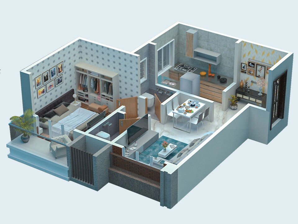 Floor plan of 1 BHK 454 Sq. Ft. Apartment in Kreate Symphony Heights, Palghar