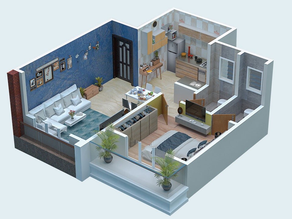 Floor plan of 1 BHK 425 Sq. Ft. Apartment in Kreate Symphony Heights, Palghar