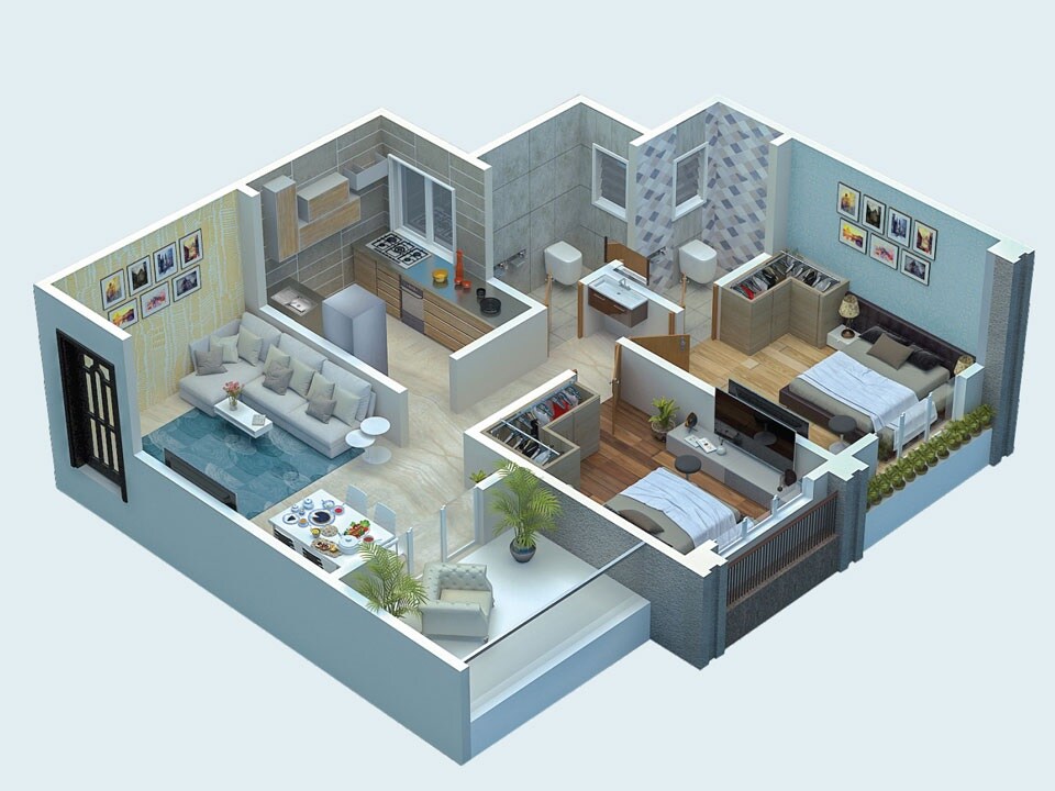 Floor plan of 2 BHK 630 Sq. Ft. Apartment in Kreate Symphony Heights, Palghar