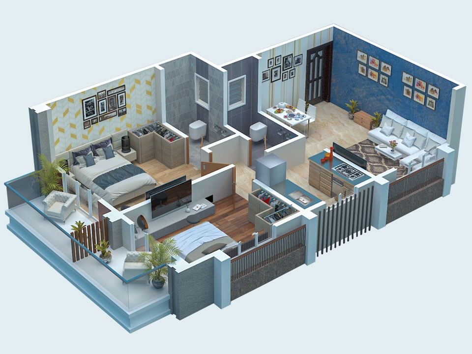 Floor plan of 2 BHK 640 Sq. Ft. Apartment in Kreate Symphony Heights, Palghar
