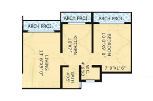 Floor plan of 1 BHK 332 Sq. Ft. Apartment in Krisha Kavya Apartments, Palghar