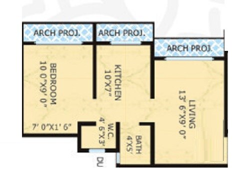 Floor plan of 1 BHK 334 Sq. Ft. Apartment in Krisha Kavya Apartments, Palghar