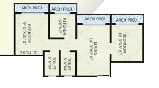 Floor plan of 2 BHK 456 Sq. Ft. Apartment in Krisha Kavya Apartments, Palghar