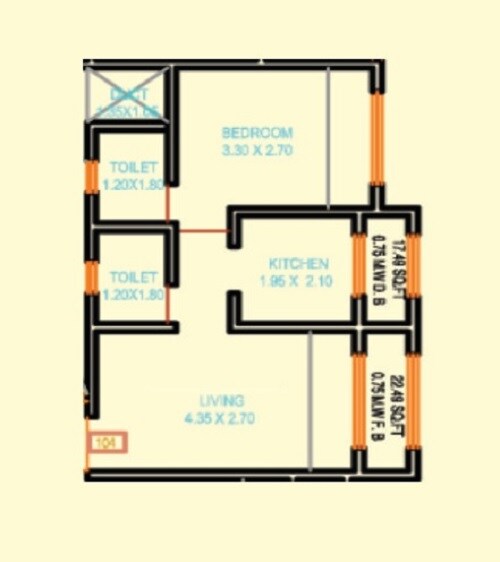 Floor plan of 1 BHK 301 Sq. Ft. Apartment in Krishna Nagari, Palghar