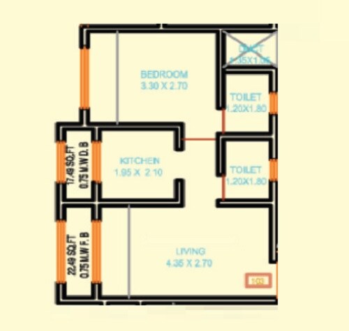 Floor plan of 1 BHK 345 Sq. Ft. Apartment in Krishna Nagari, Palghar