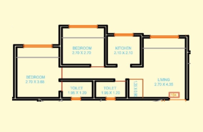 Floor plan of 2 BHK 439 Sq. Ft. Apartment in Krishna Nagari, Palghar