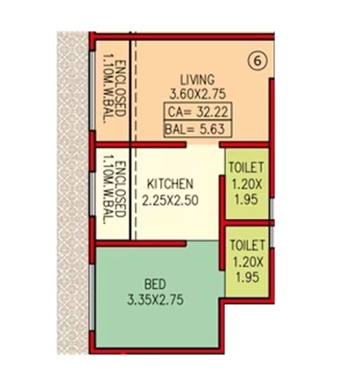 Floor plan of 1 BHK 353 Sq. Ft. Apartment in Krishna Parvati Homes, Palghar