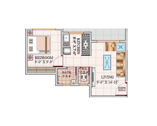 Floor plan of 1 BHK 365 Sq. Ft. Apartment in Krishnaraj Vrindavan Complex, Palghar
