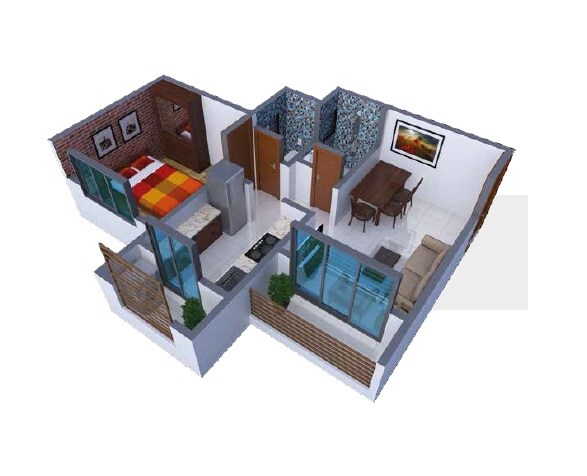 Floor plan of 1 BHK 345 Sq. Ft. Apartment in Ksquare Galaxy Complex, Palghar