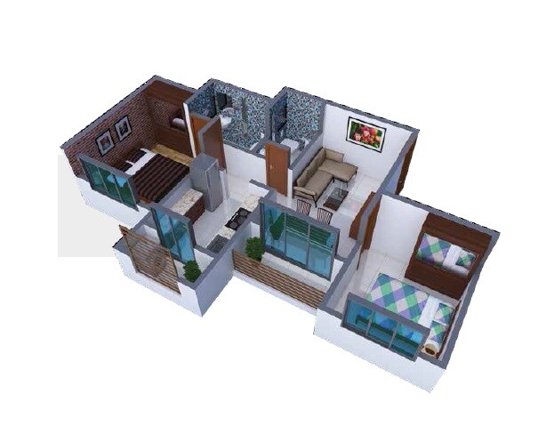 Floor plan of 2 BHK 463 Sq. Ft. Apartment in Ksquare Galaxy Complex, Palghar