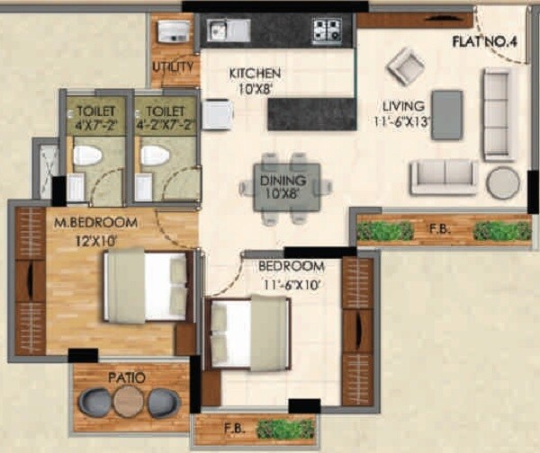 Floor plan of 2 BHK 584 Sq. Ft. Apartment in KT Vasai One, Palghar