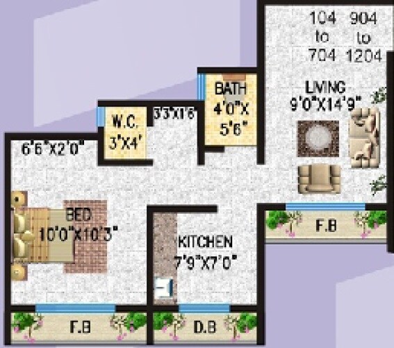 Floor plan of 1 BHK 360 Sq. Ft. Apartment in Labh Heights, Palghar