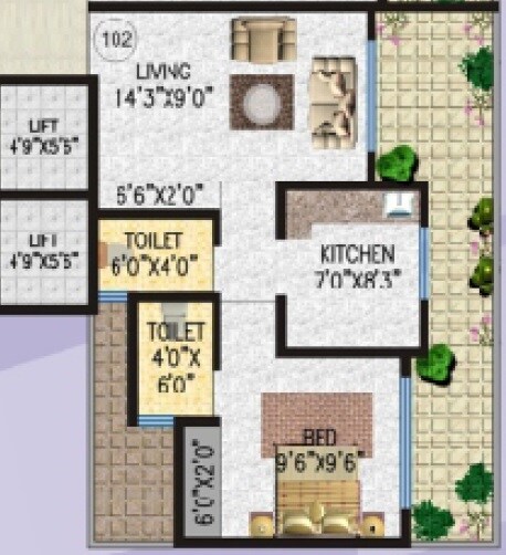 Floor plan of 1 BHK 387 Sq. Ft. Apartment in Labh Heights, Palghar