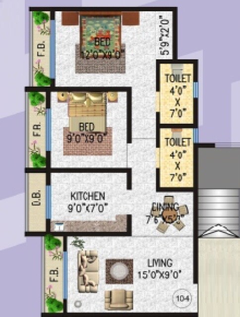 Floor plan of 2 BHK 530 Sq. Ft. Apartment in Labh Heights, Palghar