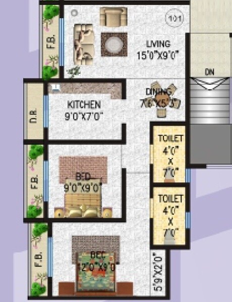 Floor plan of 2 BHK 681 Sq. Ft. Apartment in Labh Heights, Palghar