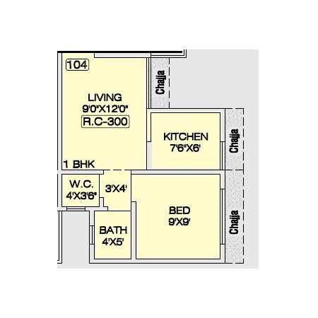 Floor plan of 1 BHK 300 Sq. Ft. Apartment in Lalit Rohini Heights, Palghar
