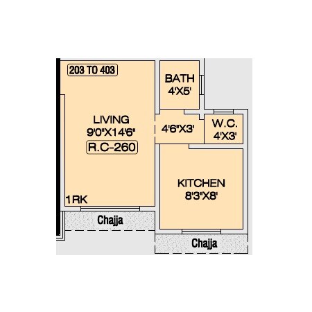 Floor plan of 260 Sq. Ft. Studio in Lalit Rohini Heights, Palghar