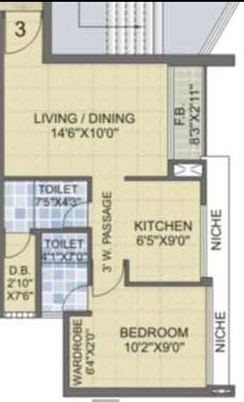 Floor plan of 1 BHK Apartment - 530 sq. ft. in Laxmi Avenue D Global City Ph-II, Palghar