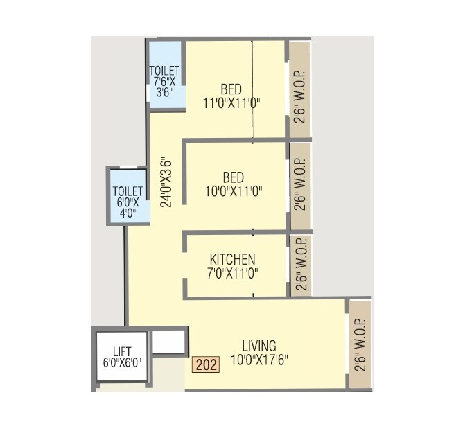 Floor plan of 2 BHK 510 Sq. Ft. Apartment in Laxmi Saptashrungi Heights, Palghar