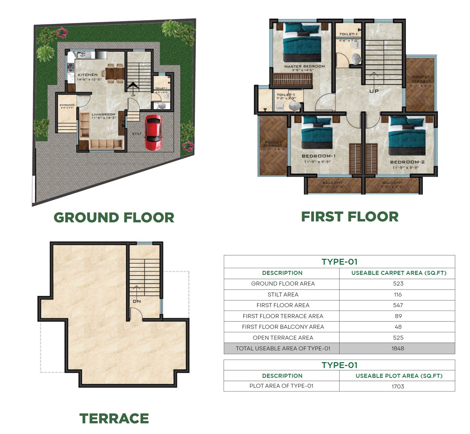 Floor plan of 4 BHK 1848 Sq. Ft. Villa in Leal Ivy Dreamland, Palghar