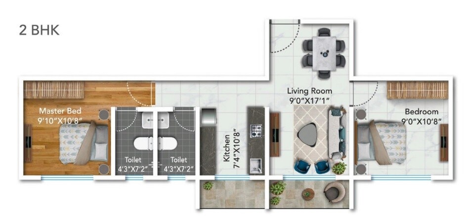 Floor plan of 2 BHK 552 Sq. Ft. Apartment in Level Up Rameshwar Arcade, Palghar