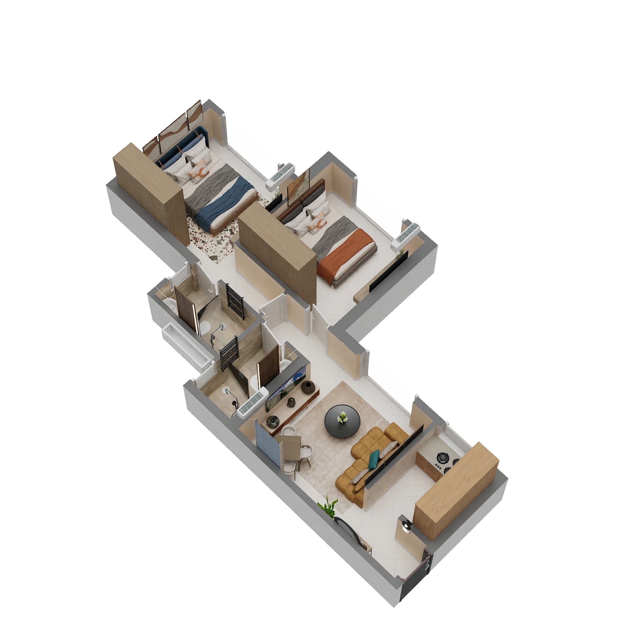 Floor plan of 2 BHK 485 Sq. Ft. Apartment in Lodha The Great Western Mumbai, Palghar