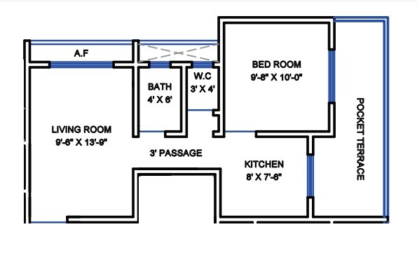 Floor plan of 1 BHK 311 Sq. Ft. Apartment in Lotus Hari Residency, Palghar