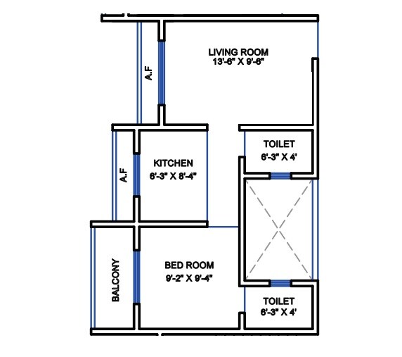 Floor plan of 1 BHK 483 Sq. Ft. Apartment in Lotus Hari Residency, Palghar