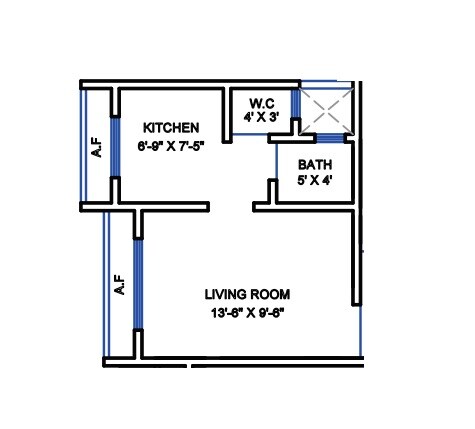 Floor plan of 243 Sq. Ft. Studio in Lotus Hari Residency, Palghar