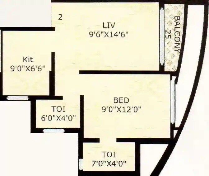 Floor plan of 1 BHK 335 Sq. Ft. Apartment in M Baria Bldg No 1 M Baria Everest, Palghar