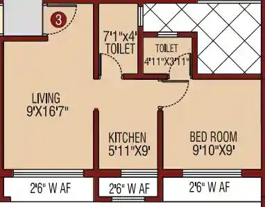 Floor plan of 1 BHK 319 Sq. Ft. Apartment in M Baria Grace Virar, Palghar