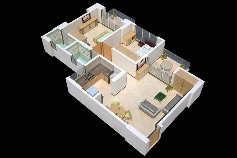 Floor plan of 2 BHK 1060 Sq. Ft. Apartment in M Baria Rose, Palghar