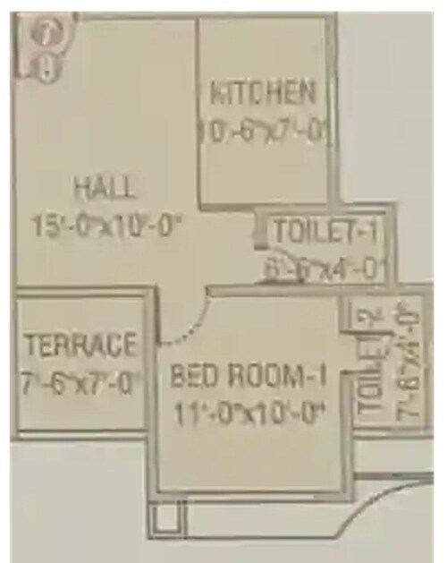 Floor plan of 1 BHK 445 Sq. Ft. Apartment in M Baria Violet, Palghar
