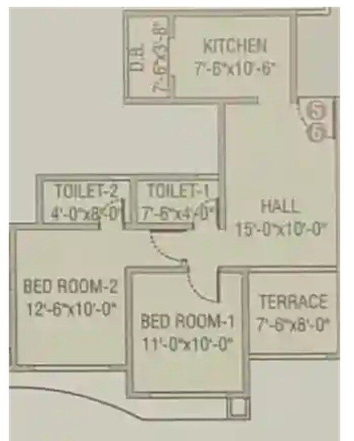 Floor plan of 2 BHK 945 Sq. Ft. Apartment in M Baria Violet, Palghar