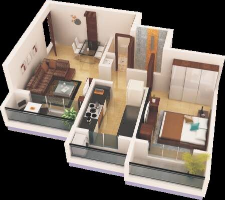 Floor plan of 1 BHK 545 Sq. Ft. Apartment in MAAD Nakoda Heights, Palghar