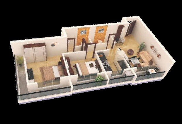 Floor plan of 2 BHK 715 Sq. Ft. Apartment in MAAD Nakoda Heights, Palghar